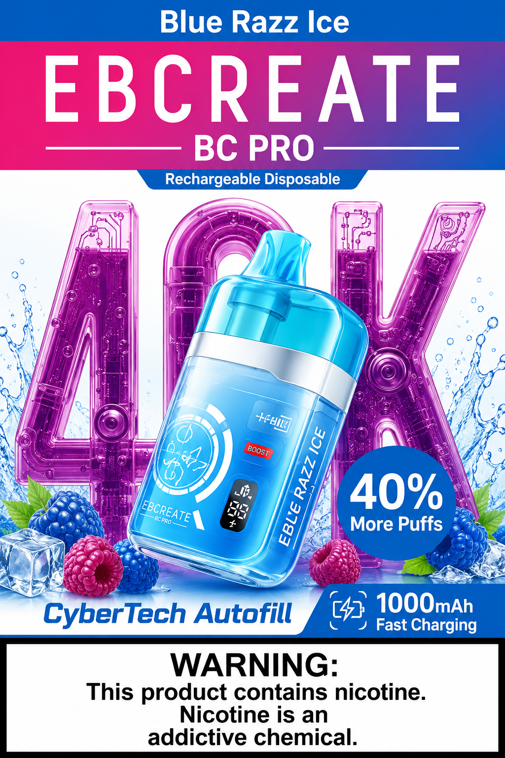 EBCREATE BC PRO Blue Razz Ice 40K EBCREATE BC PRO Blue Razz Ice 40K