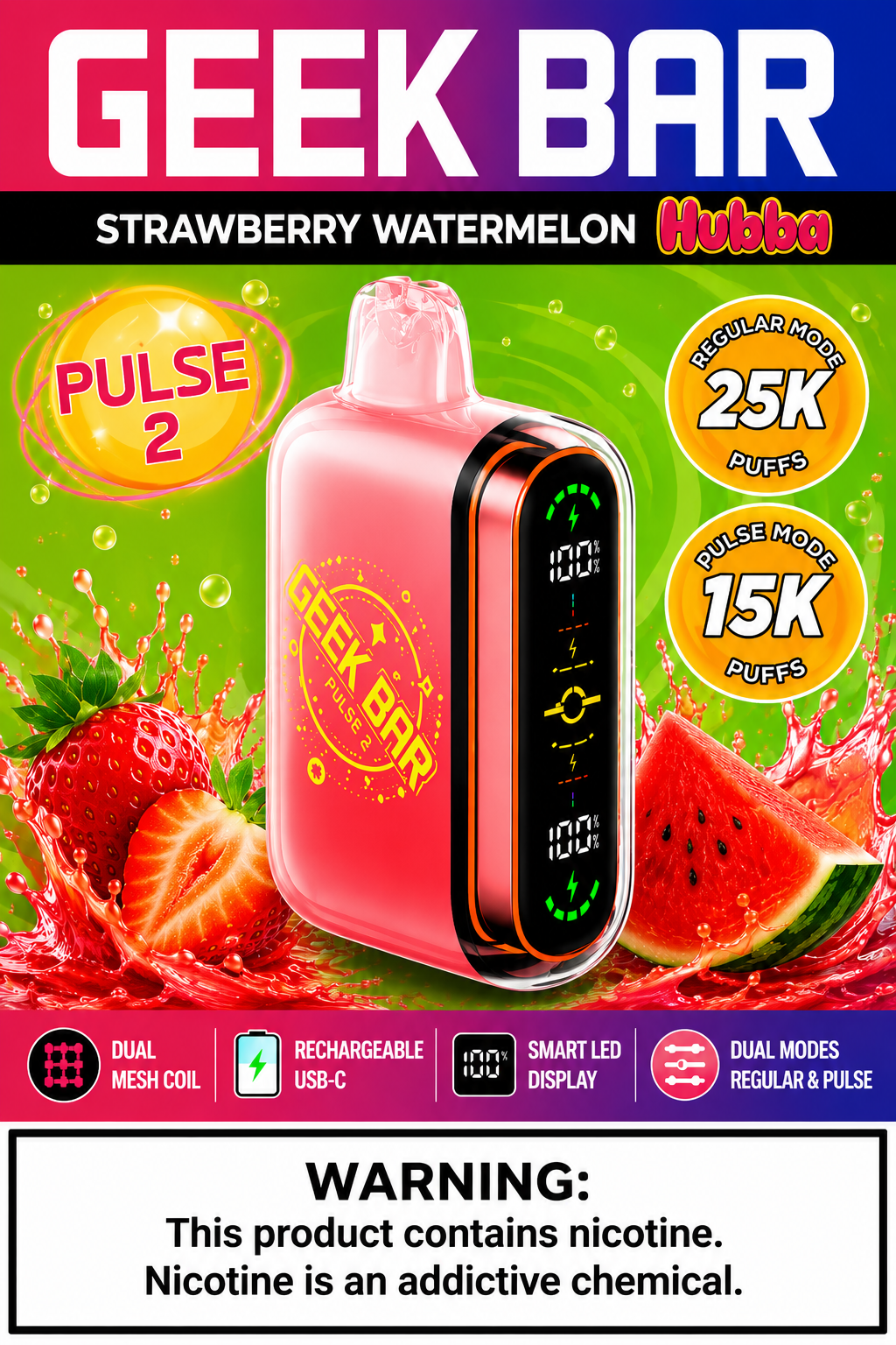 Geek Bar Pulse 2 Strawberry Watermelon Hubba Geek Bar Pulse 2 Strawberry Watermelon Hubba