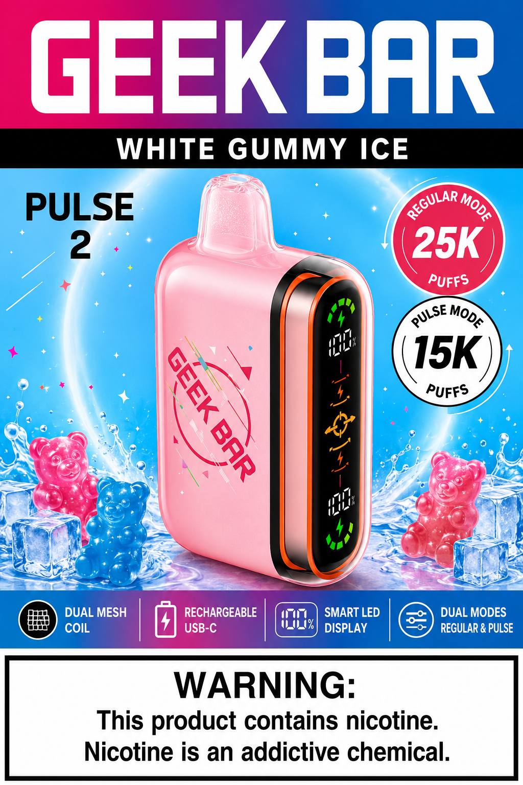 Geek Bar Pulse 2 White Gummy Ice Geek Bar Pulse 2 White Gummy Ice