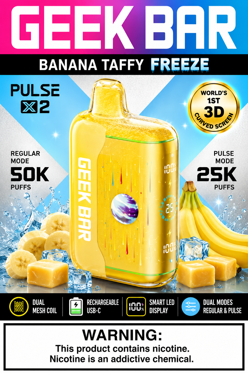 Geek Bar Pulse X2 Banana Taffy Freeze Geek Bar Pulse X2 Sour Straws