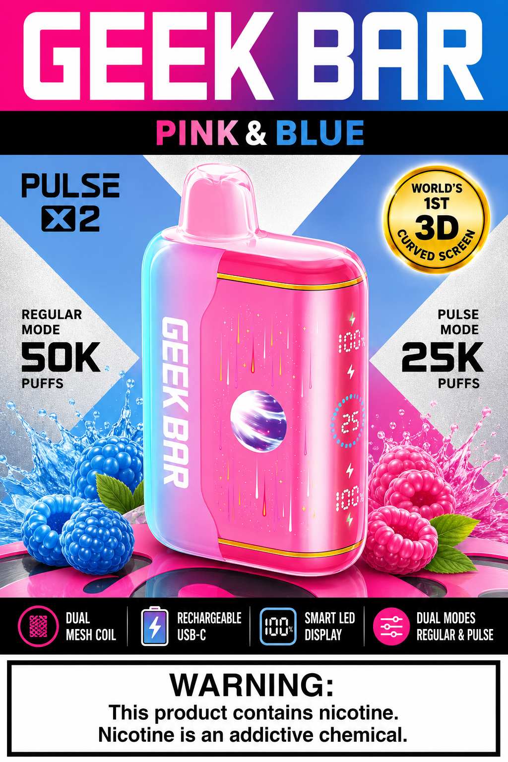 Geek Bar Pulse X2 Pink & Blue Geek Bar Pulse X2 Pink & Blue