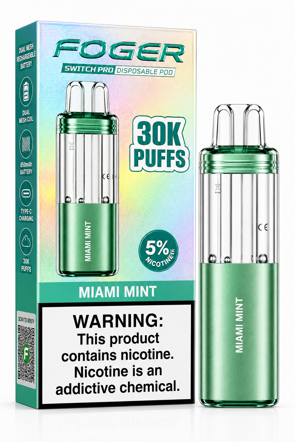 FOGER Miami Mint 30K Puffs Disposable Pod FOGER Miami Mint 30K Puffs Disposable Pod