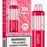 FOGER Switch Pro Watermelon Bubble Gum 30K combines juicy watermelon with a sweet bubble gum-inspired flavor. Features up to 30K puffs, dual mesh coil, 850mAh rechargeable battery and Type-C charging.