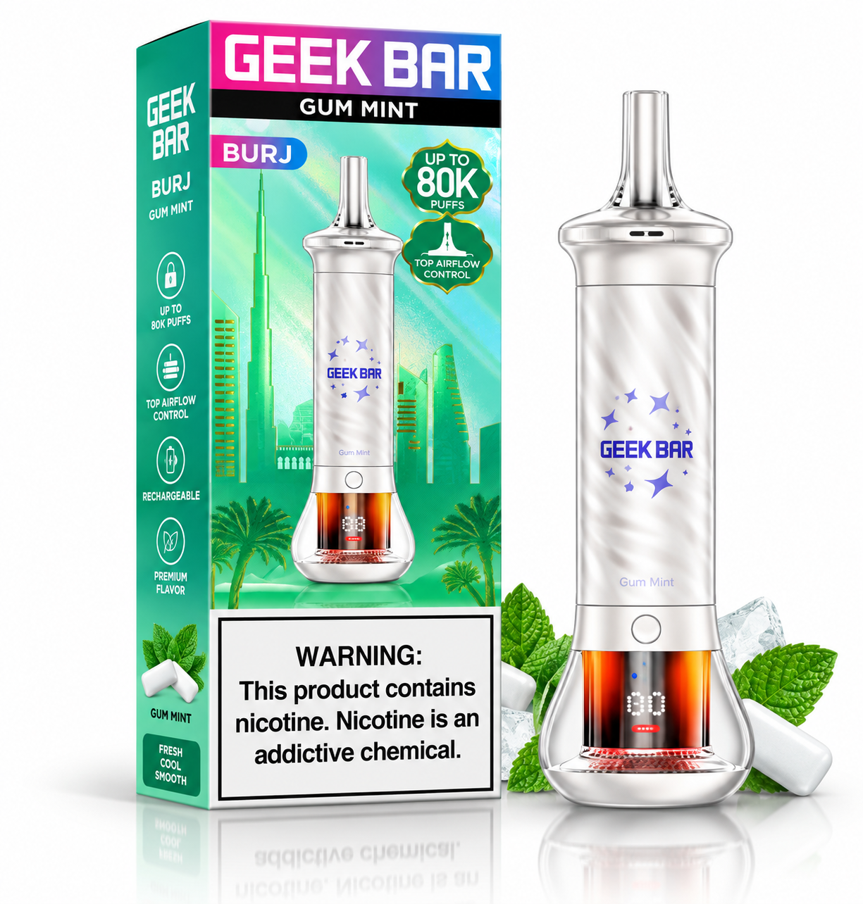 Geek Bar Burj 80K Disposable Vape β Gum Mint Geek Bar Burj 80K Disposable Vape β Gum Mint