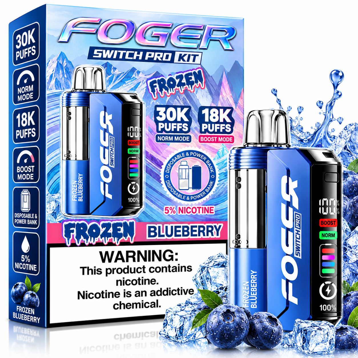 204 Frozen Blueberry Foger Switch Pro Kit 30K Disposable Vape - Image 1