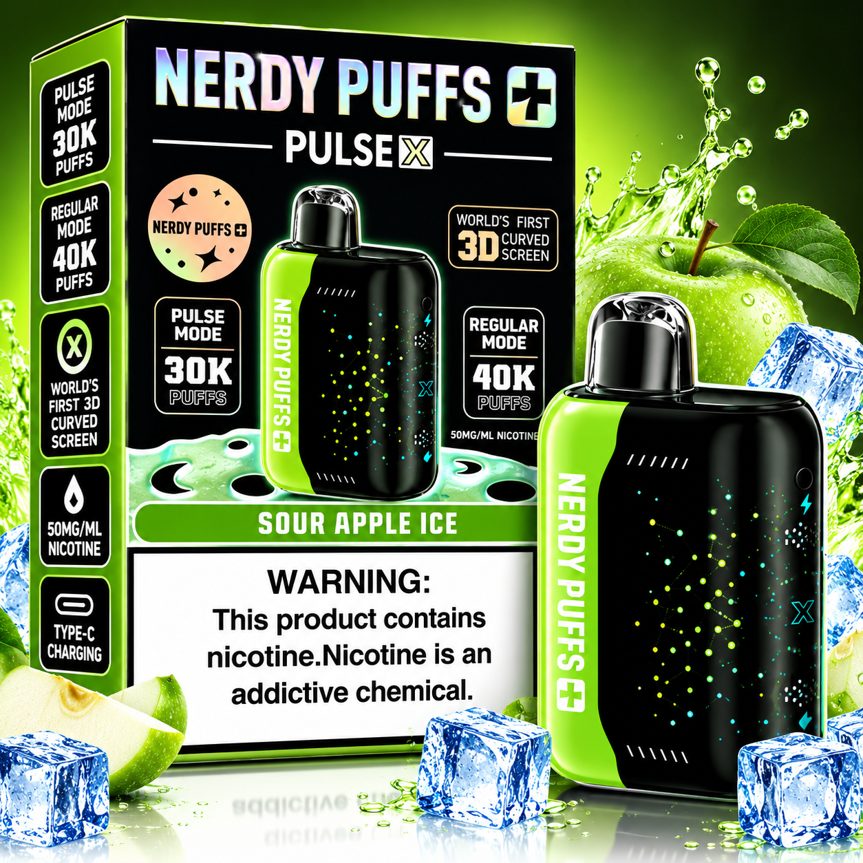 Nerdy Puffs Pulse X 40K Disposable Vape β Sour Apple Ice Nerdy Puffs Pulse X 40K Disposable Vape β Sour Apple Ice