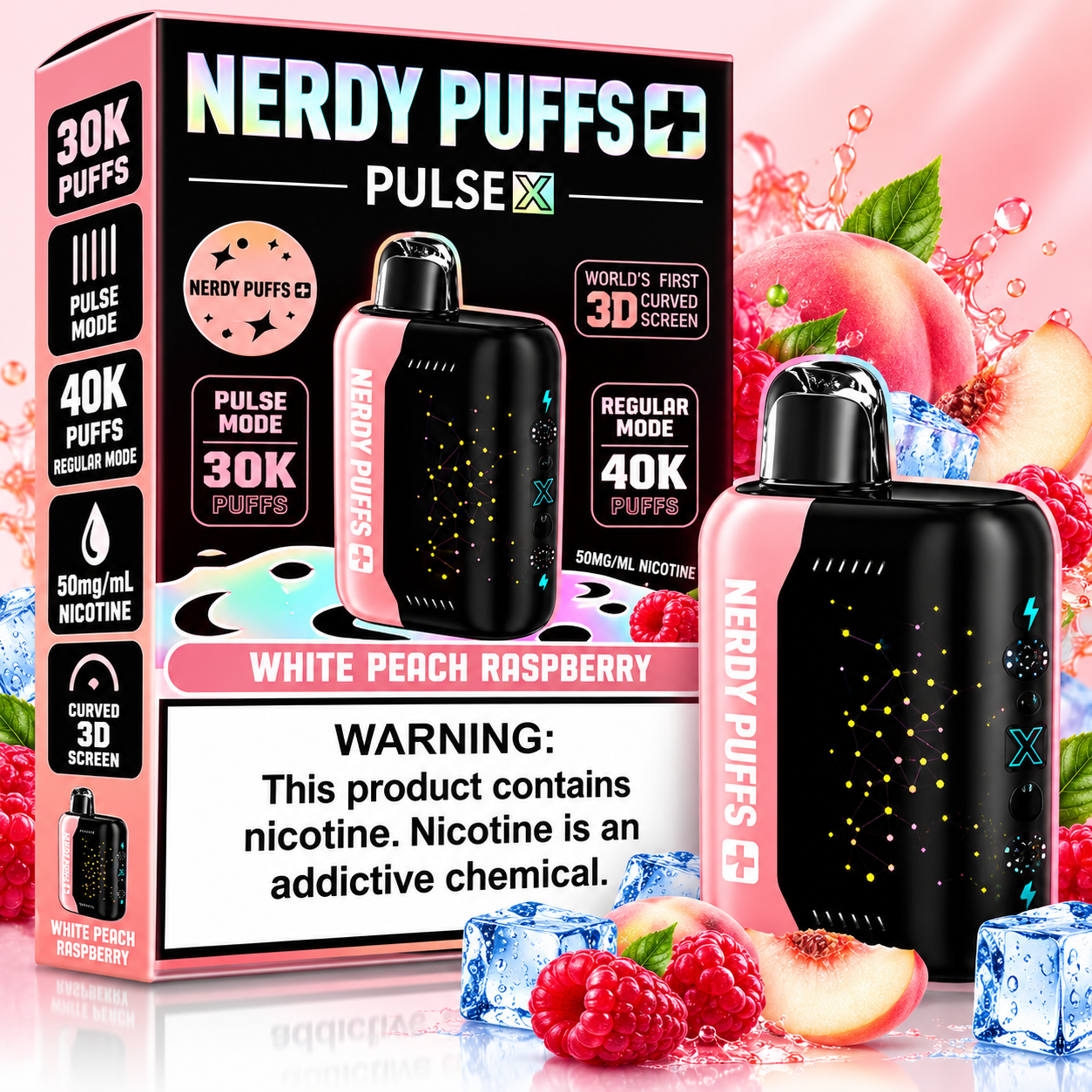 Nerdy Puffs Pulse X 40K Disposable Vape β White Peach Raspberry Nerdy Puffs Pulse X 40K Disposable Vape β White Peach Raspberry