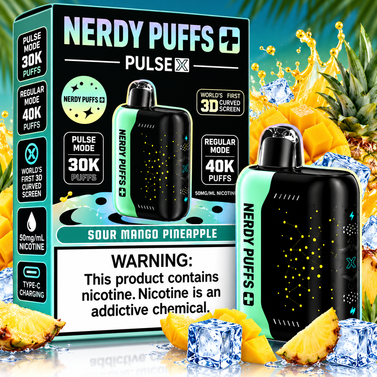 515 Sour Mango Pineapple Nerdy Puffs Pulse X 40K Disposable Vape - Image 1