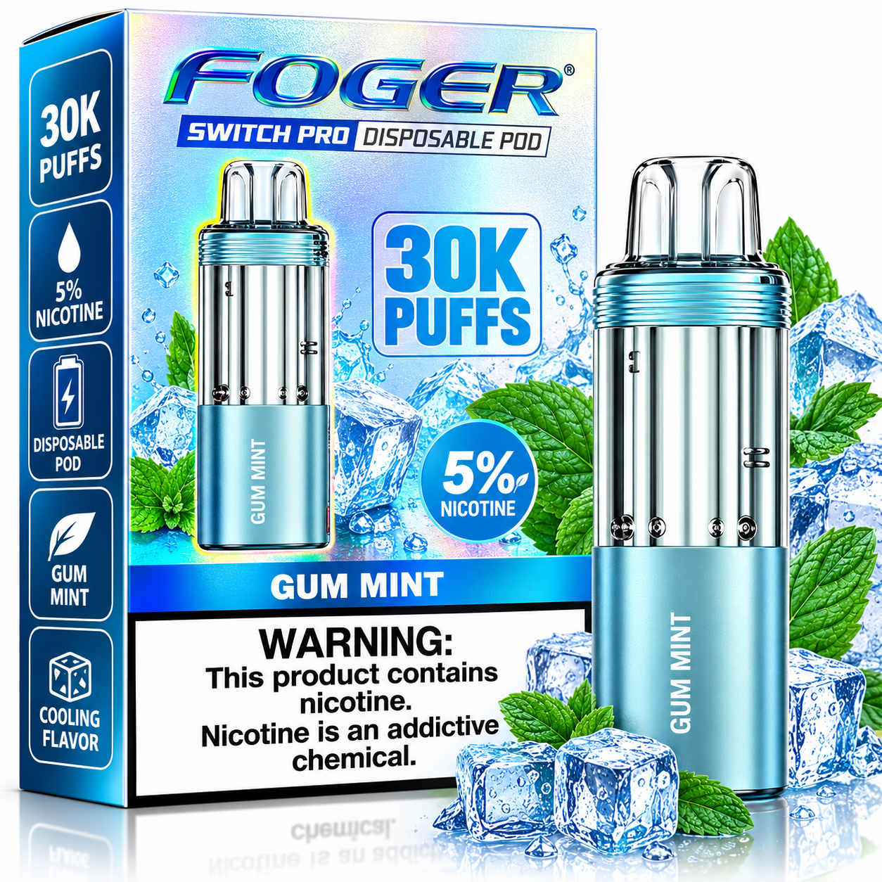 601 Gum Mint Foger Switch Pro 30K Disposable Pod - Image 1