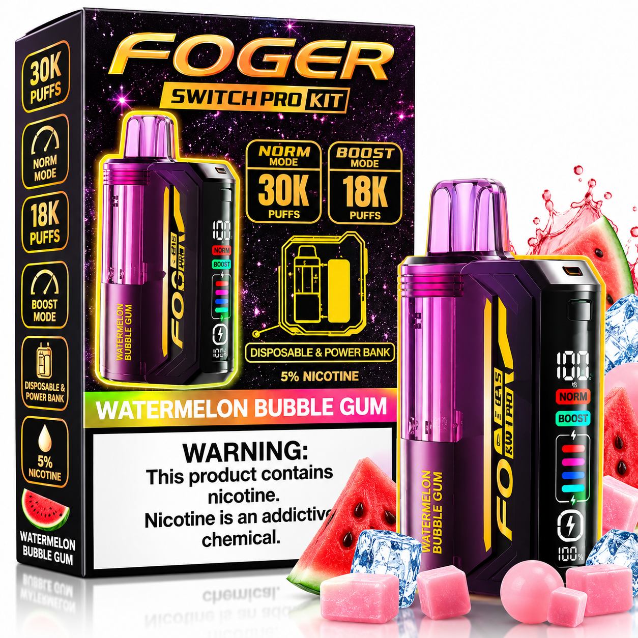 Foger Switch Pro Kit 30K Disposable Vape – Watermelon Bubble Gum Foger Switch Pro Kit 30K Disposable Vape – Watermelon Bubble Gum