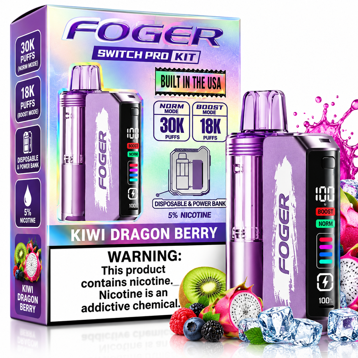Foger Switch Pro Kit 30K Disposable Vape β Kiwi Dragon Berry Foger Switch Pro Kit 30K Disposable Vape β Kiwi Dragon Berry