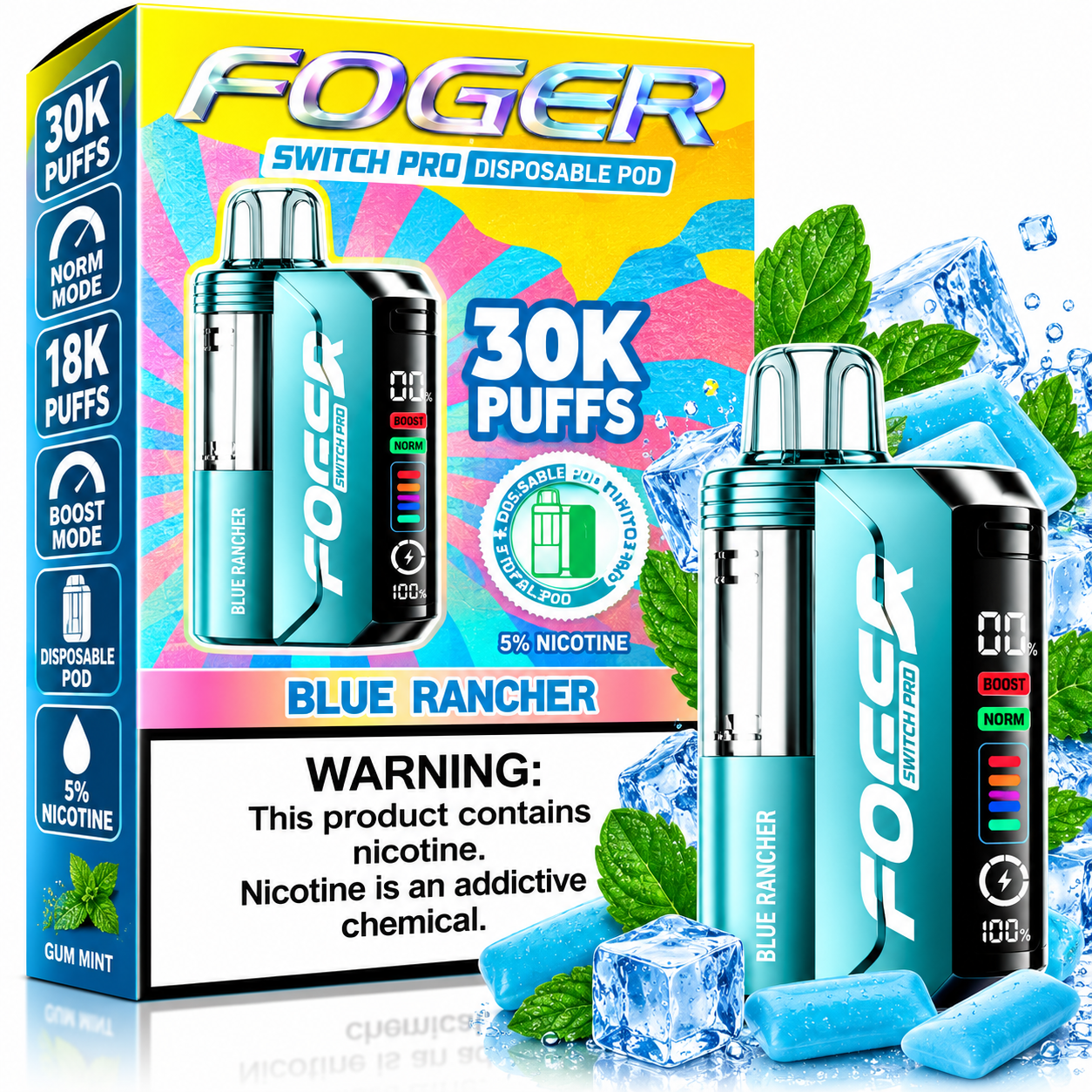 606 Foger Switch Pro 30K Disposable Pod β Blue Rancher - Image 1