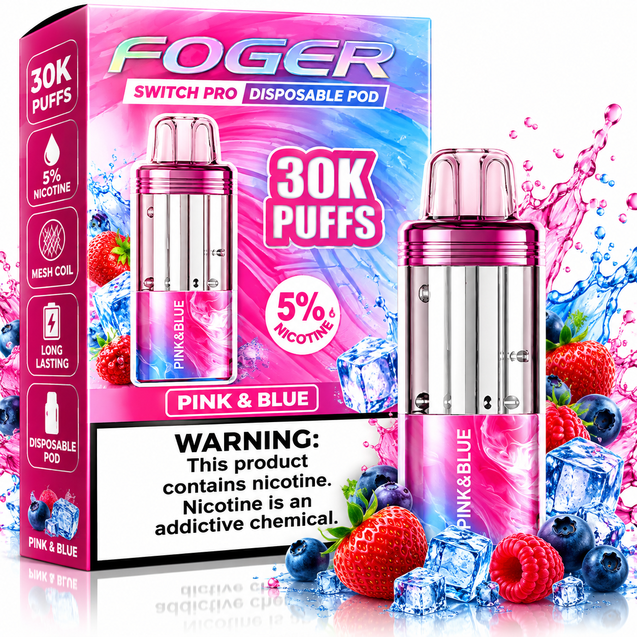 622 Foger Switch Pro 30K Disposable Pod β Pink & Blue - Image 1