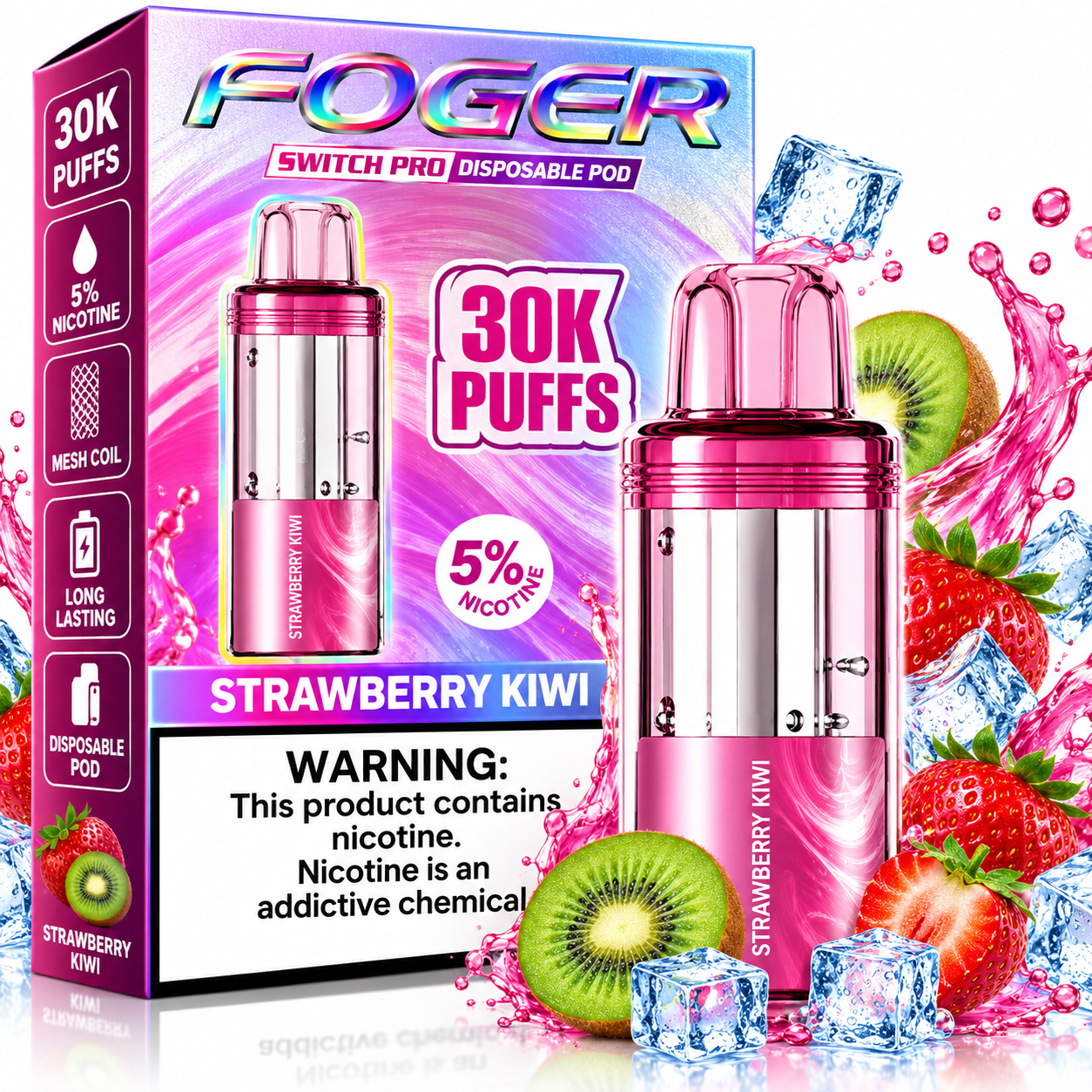 627 Foger Switch Pro 30K Disposable Pod β Strawberry Kiwi - Image 1