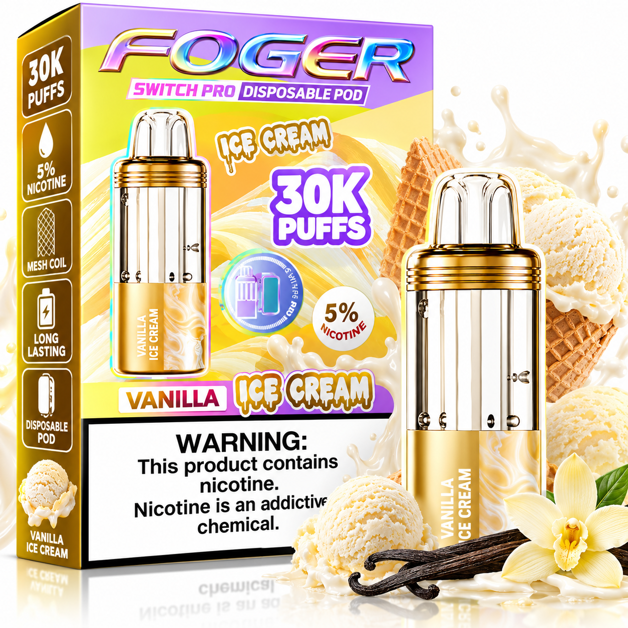 629 Foger Switch Pro 30K Disposable Pod β Vanilla Ice Cream - Image 1