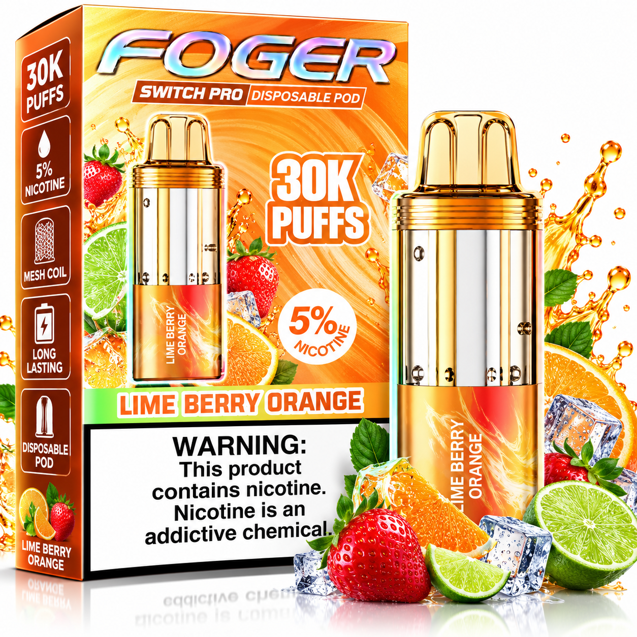631 Foger Switch Pro 30K Disposable Pod β Lime Berry Orange - Image 1