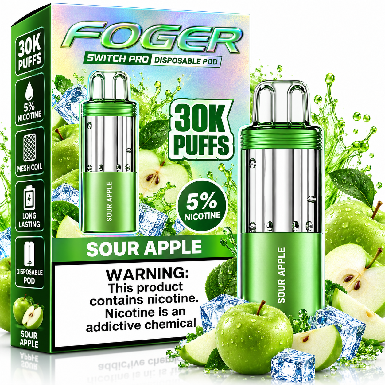 633 Foger Switch Pro 30K Disposable Pod β Sour Apple - Image 1