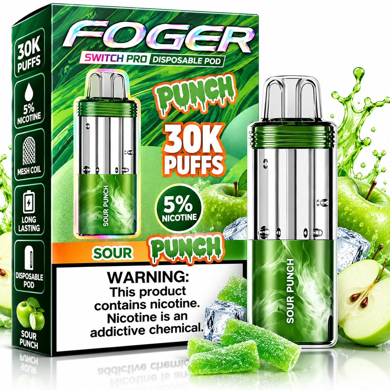 Foger Switch Pro 30K Disposable Pod β Sour Punch Foger Switch Pro 30K Disposable Pod β Sour Punch
