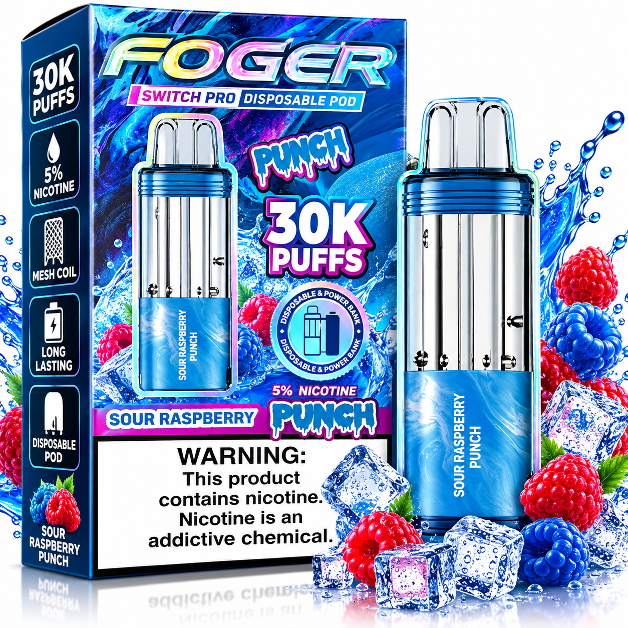 638 Foger Switch Pro 30K Disposable Pod β Sour Raspberry Punch - Image 1