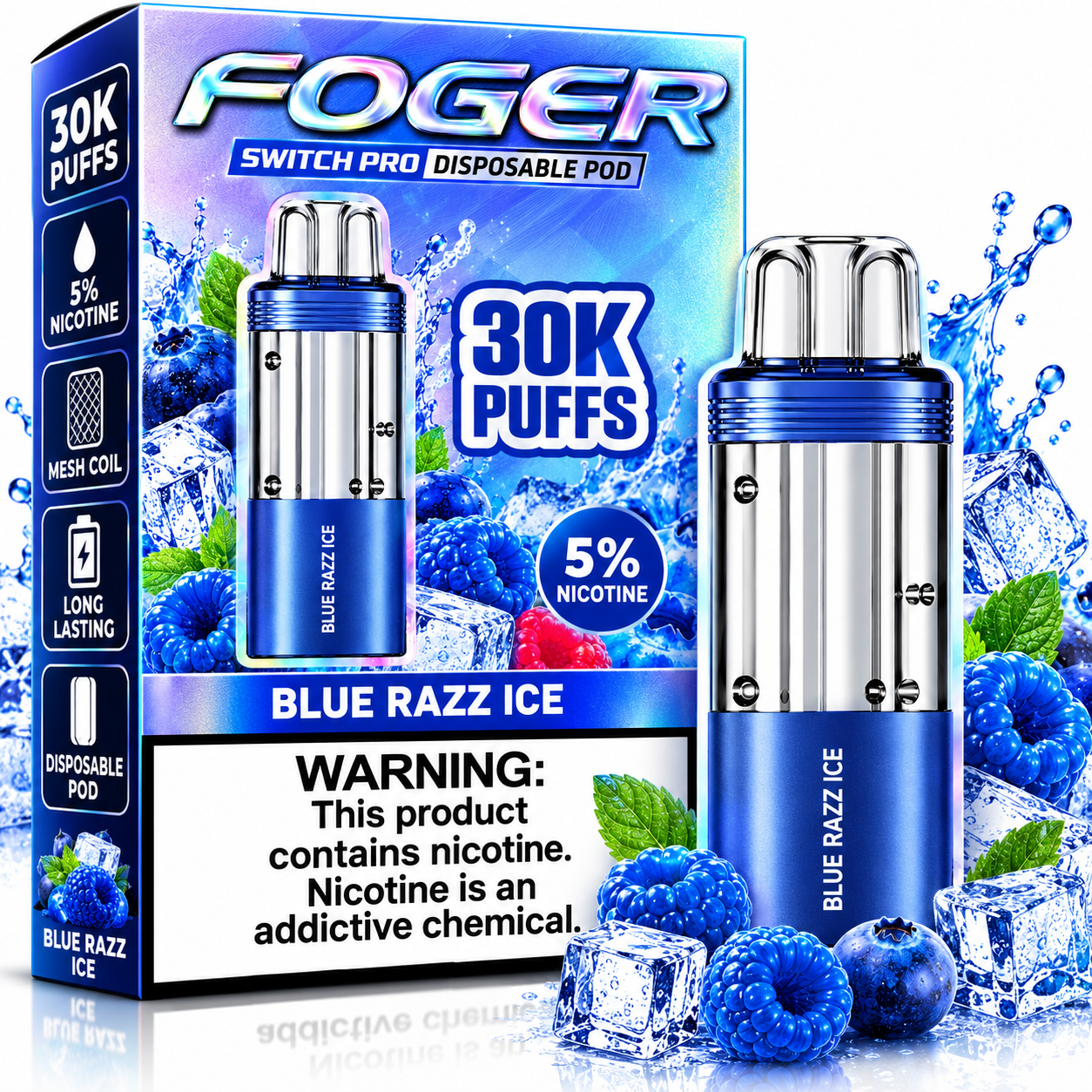 653 Foger Switch Pro 30K Disposable Pod β Blue Razz Ice - Image 1