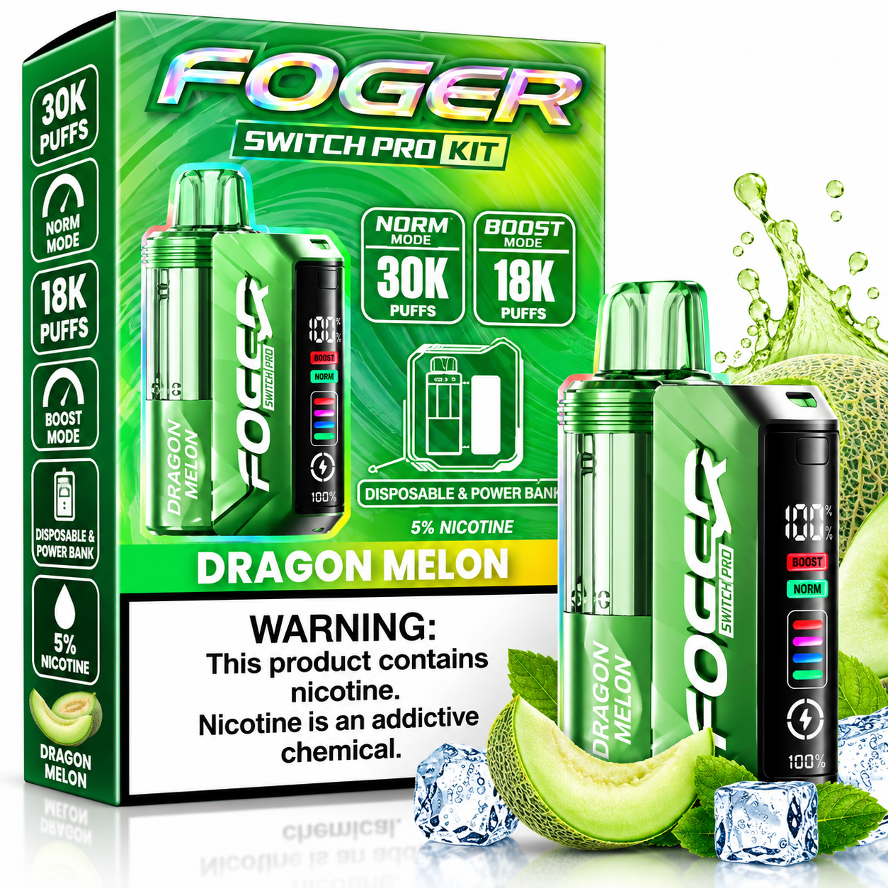 702 Dragon Melon Foger Switch Pro Kit 30K Disposable Vape - Image 1