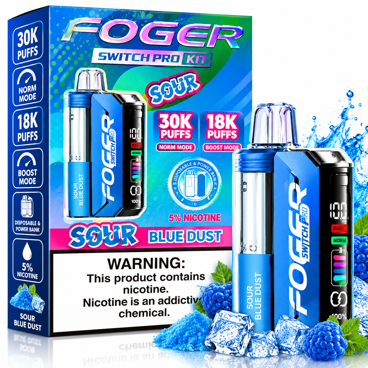 704 Sour Blue Dust Foger Switch Pro Kit 30K Disposable Vape - Image 1