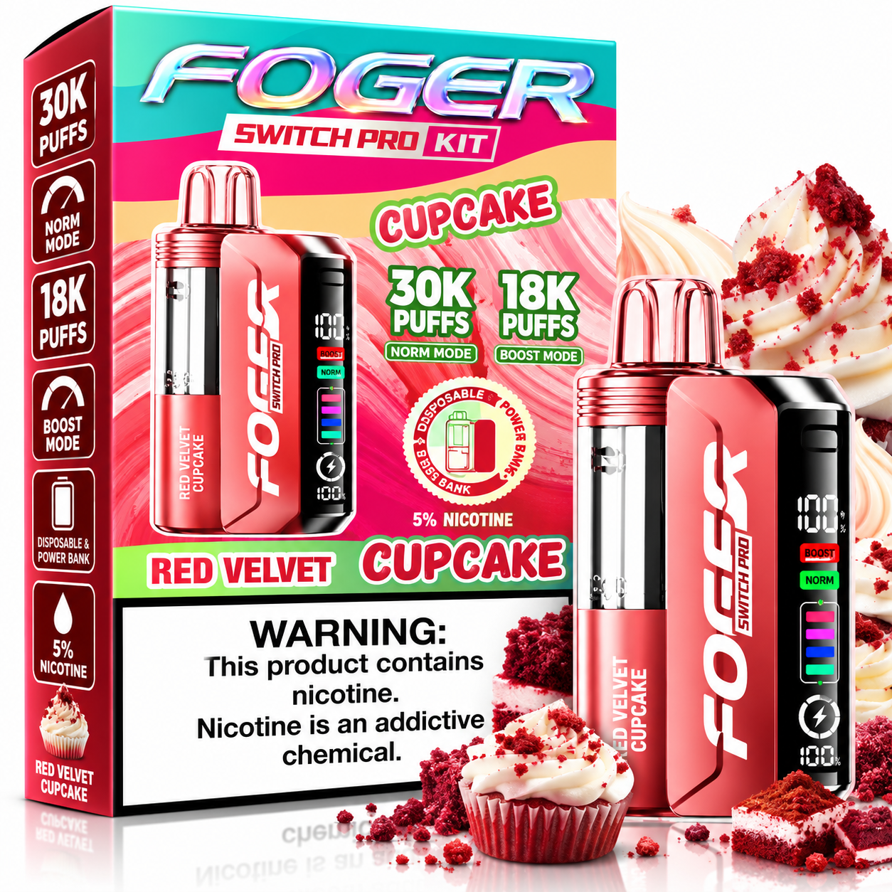 804 Red Velvet Cupcake Foger Switch Pro Kit 30K Disposable Vape - Image 1